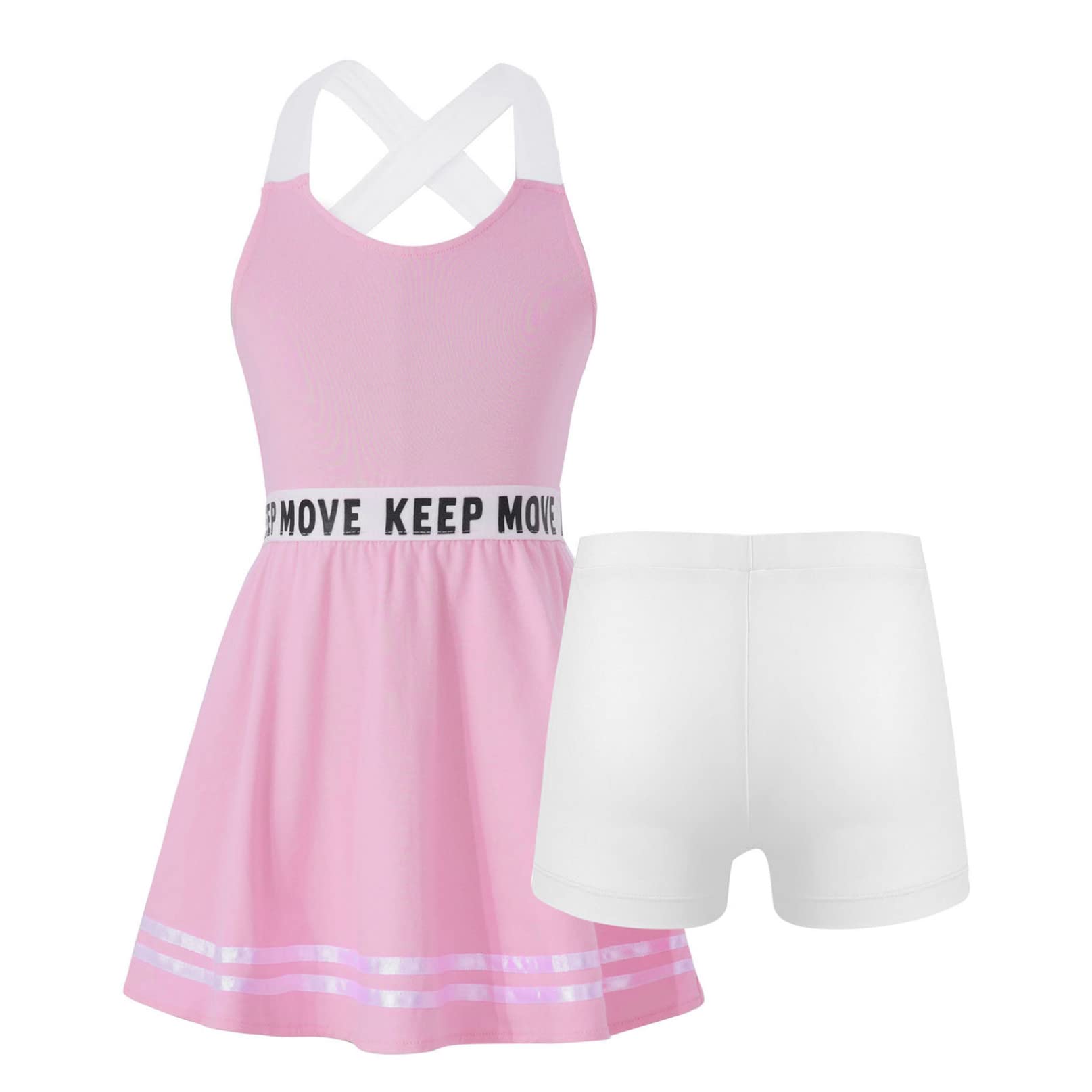 iiniim Mädchen Sport Set Tenniskleid + Shorts Golf Sport Kleider Ärmellos Racerback Sportliche Trainingskleid Fitness Yoga Outfits