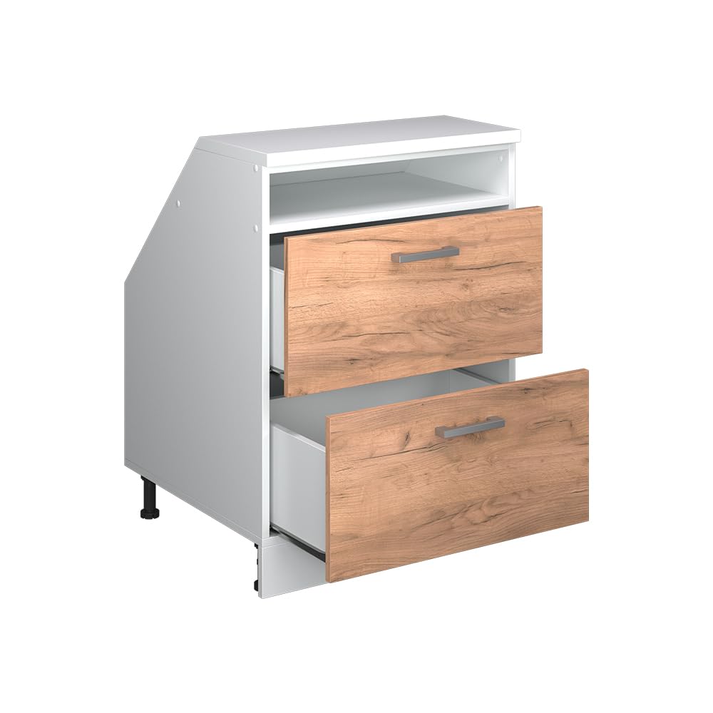 Vicco Meuble de Rangement sous Pente Rion, Chêne de Force doré/Blanc, L60 x P60 cm avec 2 tiroirs, Gain de Place pour Les pièces mansardées