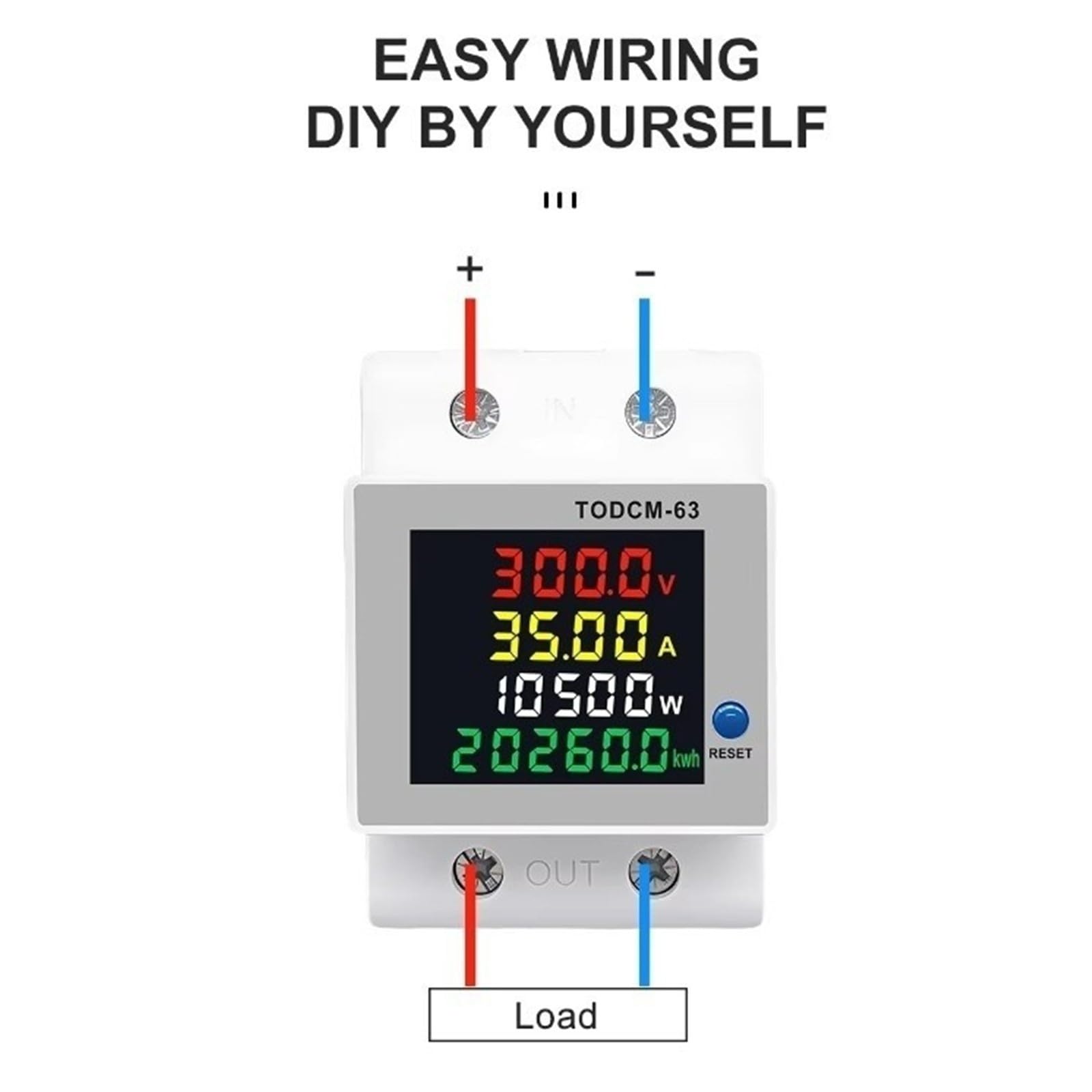 Misuratore multifunzione Voltmetro amperometro su guida DIN 4IN1 DC 14-600V 63A
