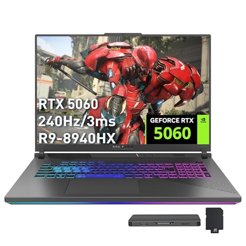 Image of ASUS ROG Strix G18 18 inch WQXGA 240Hz Gaming Laptop, AMD Ryzen 9 8940HX, GeForce RTX 5060 8GB GDDR7, 32GB DDR5, 3TB Storage(2TB SSD+1TB Docking Station Set), 4-Zone RGB Backlit Keyboard, Win 11 Pro, Gray