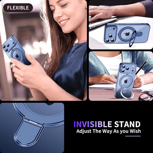 Image of Magnetic for iPhone 17 Pro Max Case with Invisible Stand[Compatible with MagSafe][Full Camera Lens Protector][Military Drop Protection] Shockproof Not Yellowing Clear Slim Soft for Women Men