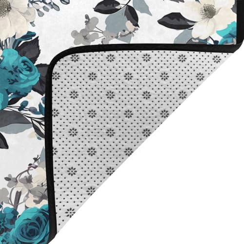 Tapis imprimé de roses noir blanc gris grand format 203x147 cm - 5