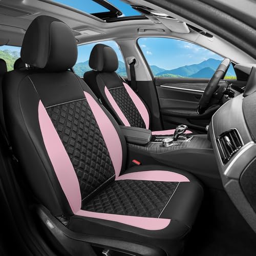 Image of FLORICH Seat Covers, Front Seat Covers 2 PCs, Automotive Seat Cover for Cars, Luxury Leather Universal Seat Cover Accessories Fit for Most Cars SUV Truck Sedans(Pink)