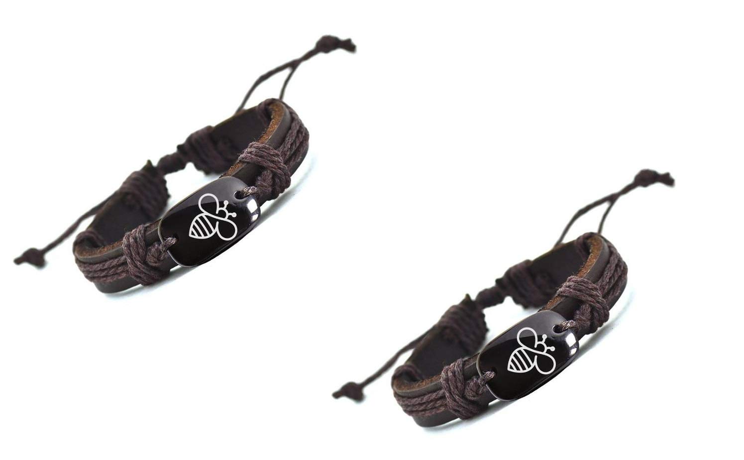 Aeoss Leather bee Bracelet -Fully Adjustable Sizes. White Bee Beautiful Leather Jewelry 2 pcs