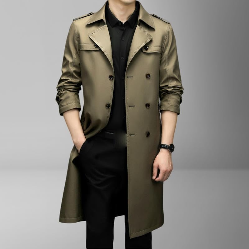 Gabardina larga para hombre que soluciona tus looks casuales de otoño con solapa elegante 7