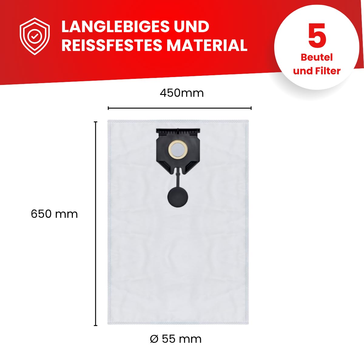 Invest - Staubsaugerbeutel, Beutel kompatibel mit Karcher: 2.889-154.0, NT 30/1 Tact Te L, NT 30/1 Tact Te M, NT 30/1 Tact L, NT 30/1 Ap Te L, NT 30/1 Ap L, 30 l - Filtertüten Ersatz, weiß, 5 Stück