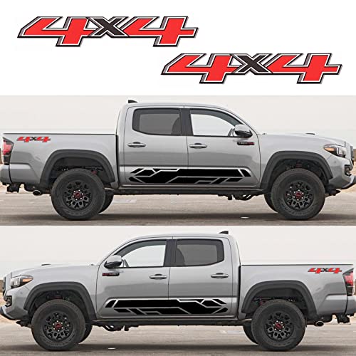 Image of 4X4 Car Decal Stickers 2Pcs, Auto Decoration Accessories Emblem Replacements Fit Ford F-150 F-250 F-350 Tacoma Tundra Ram Silverado Truck Pickup SUV, with Squeegee 1Pcs, Black-and-Red