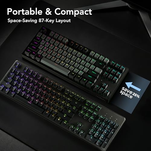 Image of TECWARE Phantom+ Elite 87 Key RGB Mechanical Gaming Keyboard | 3 Mode Wireless Bluetooth 5.0 2.4GHz & USB C Wired | Hot Swappable 5 Pin | Double Shot PBT Keycaps | Wraith Red Switch - Black