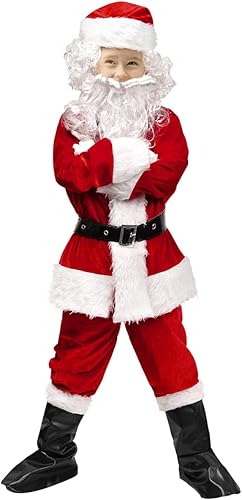 Disfraz de Papá Noel para niños, disfraz de Papá Noel para niños de 6 años en adelante, 9 unidades, color rojo
