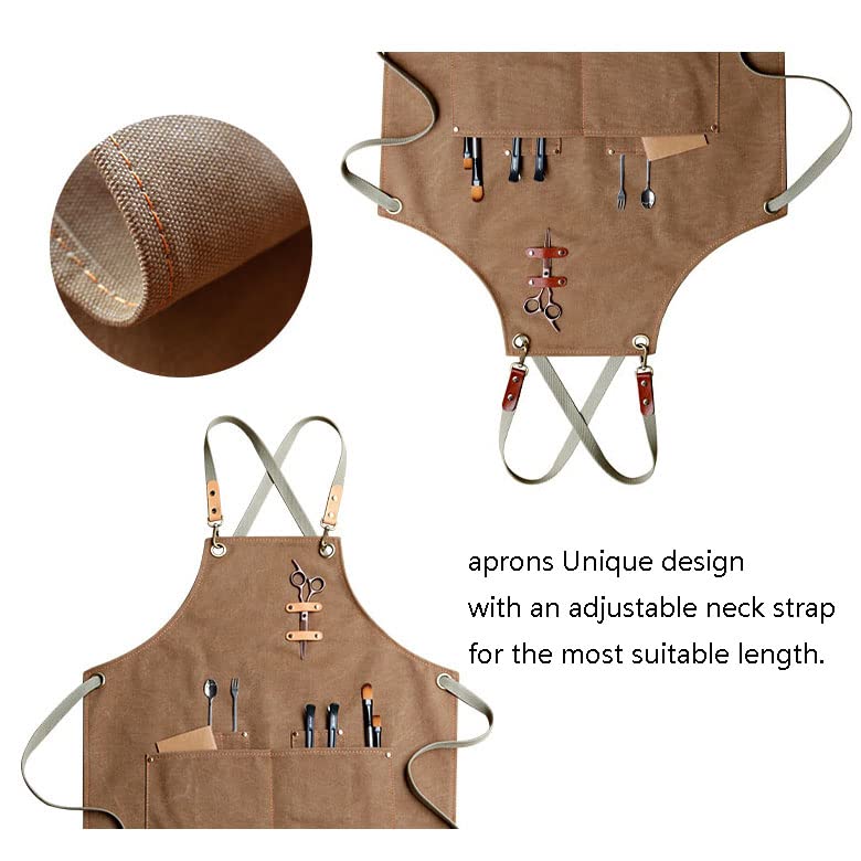 Tablier de cuisine réglable marron taille S avec poches pour bistro - 4
