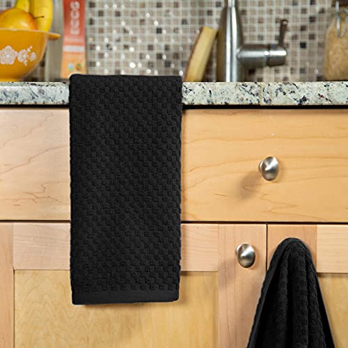 Cotton Craft - 8 Pack - Euro Cafe Waffle Weave Terry Kitchen Towels - 16X28 Inches -Black - 420 Gsm Quality -Ringspun 2 Ply Cotton - Highly Absorbent Low Lint - Multi Purpose #TOP6