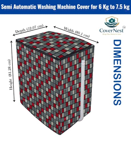 Image of Covernest Semi Automatic Washing Machine Cover, Dustproof, Compatible with 6 Kg - 7.5 Kg Washing Machines (WMC-RED CHECK SEMI)