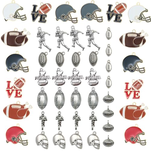 48Pcs Paired Enamel & Silver Football Charms for Jewelry Making Sport Charms Accessories for Bracelet Craft (Football Pandent 48PCs)