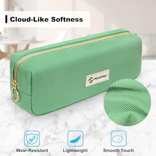 Image of FINPAC Pencil Case, Corduroy Aesthetic Makeup Bag, Cute Kawaii Pen Bag Pouch Holder Box Organize for Study, Office, or Travel (Grass Green)