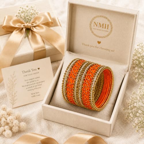 Image of NMII Non-Precious Metal with Base Metal and Zircon Gemstone Studded Ball Chain Linked Glossy Finished Silk thread Bangle set for Women and Girls