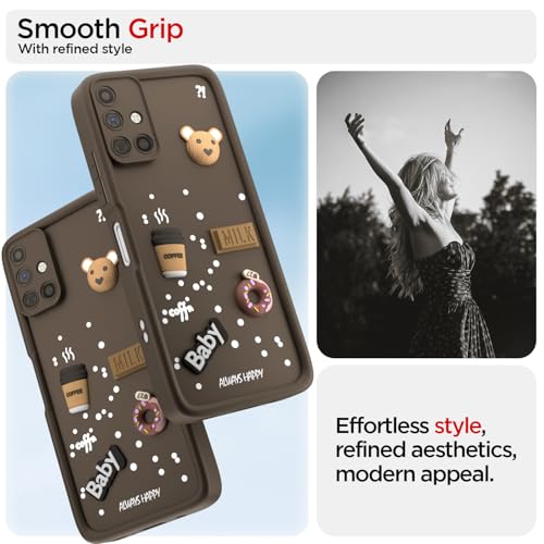Image of Outlouders Back Cover for Samsung Galaxy M51 | Cute Fun Cartoon 3D Bear Silicone | Full Body Protection Bumper Case (Brown)