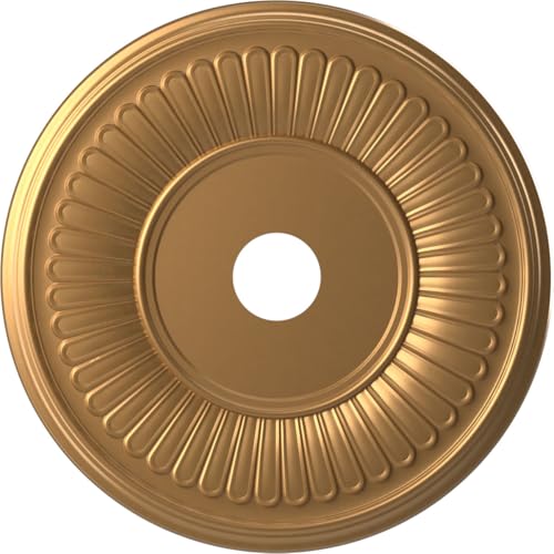 Image of Ekena Millwork CMP22BEBGL Berkshire Thermoformed PVC Ceiling Medallion (Fits Canopies up to 10 1 /8 inch), 22 inchOD x 3 1 /2 inchID x 1 inchP, Bright Coat Gold