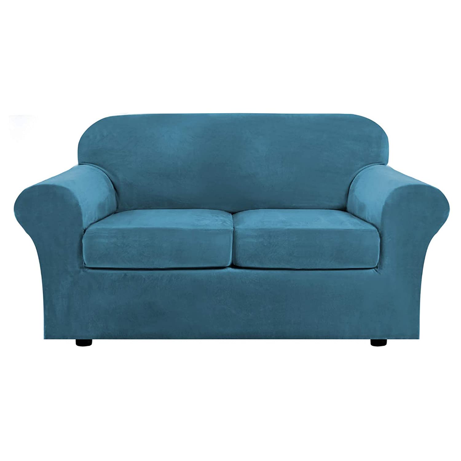 Sofa Cover Stretch Loveseat Sofa Slipcover 2 Seater with 2 Separate Cushion Covers Velvet Couch Cover 3 Piece Luxurious (Blue)