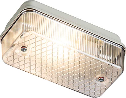 Knightsbridge Amenity Soporte de lámpara de mamparo IP65 con difusor prismático Transparente y Base de Aluminio E27, 100 W, Blanco