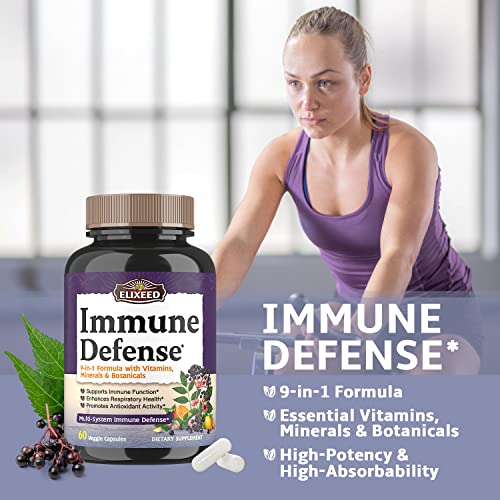 Elixeed Immune Defense, With Vc Vd3 Zinc Selenium Elderberry Echinacea Garlic Ginger Black Pepper, Highly Bioavailable Formula, Support Immune Health, Provide Antioxidant Benefits, Non-Gmo, 60 Caps #TOP3