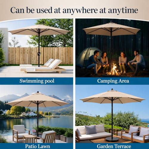 Image of Hukimoyo 8.5Ft Diameter Large Outdoor Patio Cantilever Offset Umbrella with Base Stand, Waterproof Heavy Duty Garden Parasol Sun Shade Canopy, Side Pole Umbrella for Backyard, Poolside, Deck, Lawn, Terrace, Cafe.