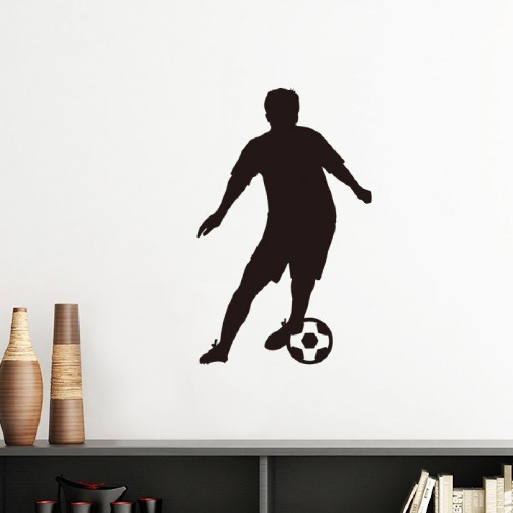 Sticker mural silhouette football amovible jaune 30cm art mural pour decoration