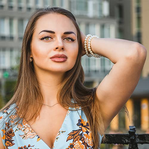 Cute Beaded Freshwater Cultured Pearl Bracelets for Women, Dainty Handmade Gold Bead Ball Pearl Stretch Bracelet Simple Jewelry for Woman2