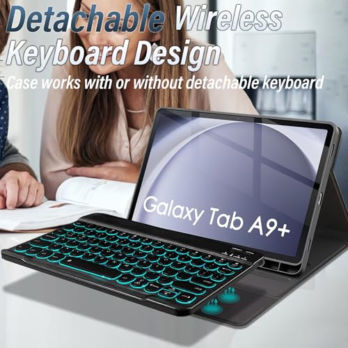 LDSOYIA Backlit Keyboard Case for Samsung Galaxy Tab A9 Plus 11 Inch 2023, 7 Colors Backlight Detachable Wireless Keyboard Protective Cover Case for 11” Galaxy Tab A9+ Tablet (SM-X210/X216/X218)