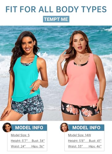 Image of Tempt Me 3 Piece Tankini Swimsuits for Women Athletic Bathing Suits Swim Tank Top with Boy Shorts and Bra Modest Swimwear