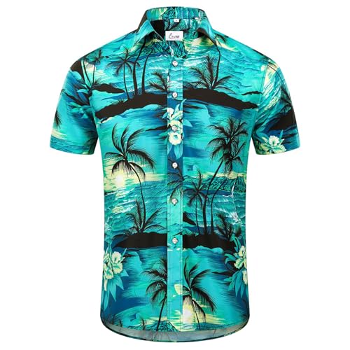 EUOW Camisa masculina havaiana manga curta estampada abotoada verão praia camisas sociais, Multicolo