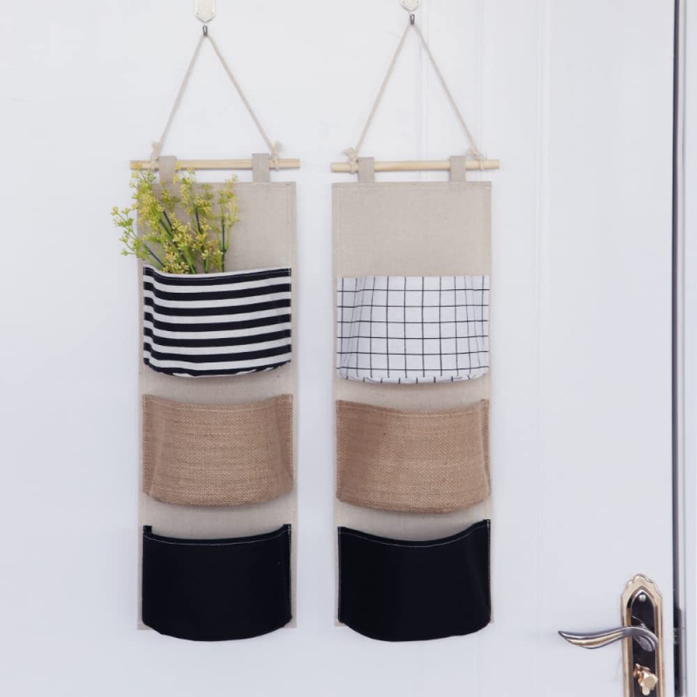 YXSH Lot De 3 Pochettes Murales À Suspendre, Sac Organisateur De Rangement Et Ensemble De Pochettes De Rangement pour Magazines sur La Porte, Panier en Tissu Poche À Montage Suspendu Étagères