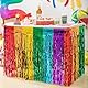 NUWIQ Quasten Tischrock,4 Stück Tischröcke Regenbogen, L275 × H75cm Metallfolien Fransen Tischrock, Dekorativer Tischrock,Quasten Tischrock, Party Tischröcke, für Geburtstage, Festivals, Hochzeiten