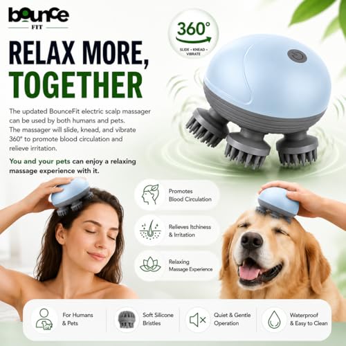 Image of Bouncefit AS-701 Portable Handheld Electric Scalp Massager | Scalp Massager for Pain Relief, Blood Circulation, Hair Growth support, Stress Relief, Relaxation | Long Battery Life | USB Type C Rechargable | Multicolour (A1-203)
