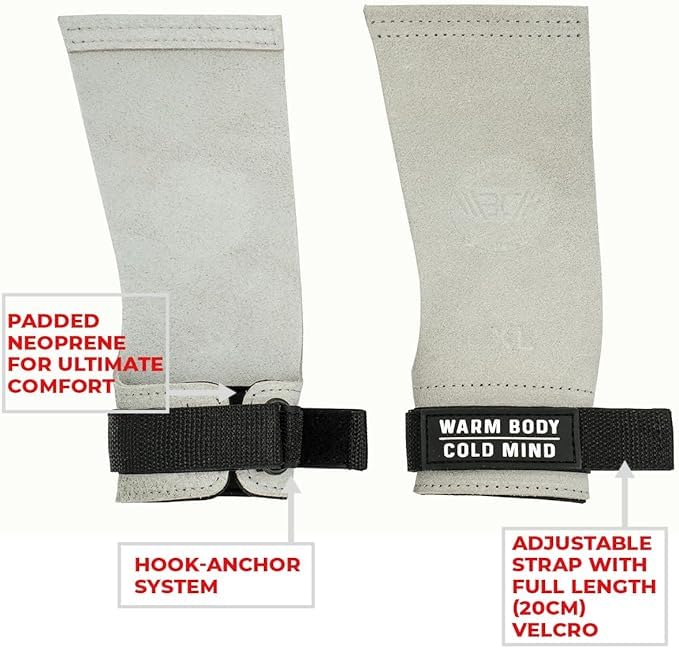Image of WARM BODY COLD MIND Leather Hand Grips - NO Holes for Weightlifting, Powerlifting, Gymnastics, Cross Training, Pull-Ups, Weight Lifting, Wrist and Palm Protection