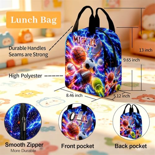 Image of Custom Backpack for Boys Kids Toddler Backpacks Back to School Bookbag Set | Kid Personalized Backpack with Lunch Box Boy Kindergarten Elementary Preschool Daypack Birthday Gifts Sports Ball Soccer