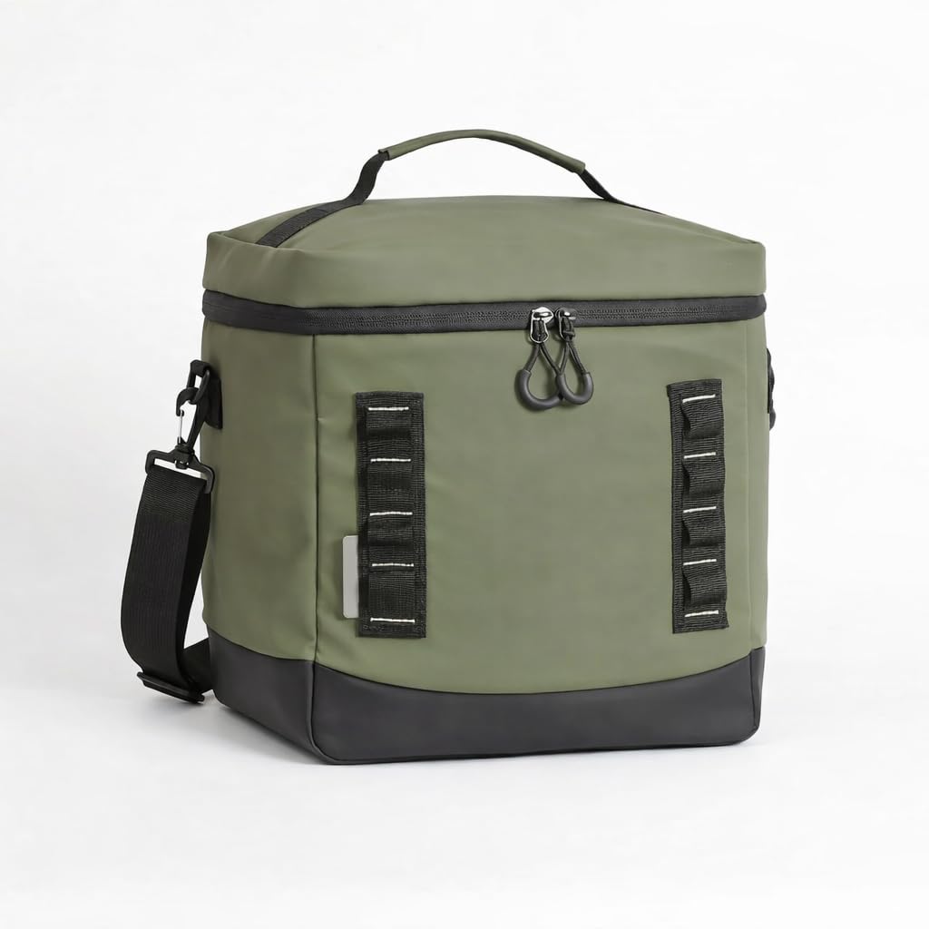 Zaino termico per il pranzo, durevole, a tenuta stagna e impermeabile, design per lavoro, viaggi, picnic e spiaggia, con tasche multiple e contenitore per bottiglie (Khaki, 15 L)