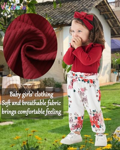 Image of Newborn Baby Girl Clothes Infant Girls Outfits Ruffle Sleeve Romper Bodysuit Floral Pants Toddler Baby Girl Outfits