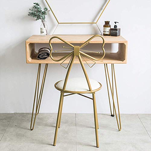 JOYBASE Bow Shaped Vanity Chair, Iron Make Up Leisure Chair, Bedroom Princess Chair, Girls Ladies Creative Makeup Stool with Back Butterfly Bow Tie (White & Yellow Bronze)
