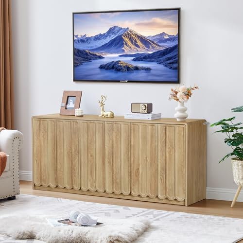With 6 Wave Panel Doors For Kitchen Dining Living Room Entryway, Natural