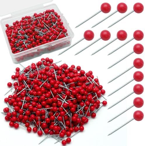 Auvotuis 500Pcs Red Map Pins, 1/8 Inch Map Tacks, Round Ball Head Map Push Pins, Small Thumb Tacks Push Pins for Travel Map, Bulletin Board, Picture, Cork Board, DIY Craft, School, Office, Home