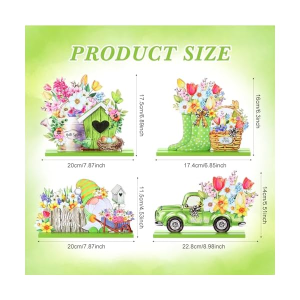 Blulu 4 pcs hello spring table decorations spring easter table centerpieces hello sunshine wooden signs decorations for home wooden party ornament farmhouse easter rusticcute style  urban country home decor