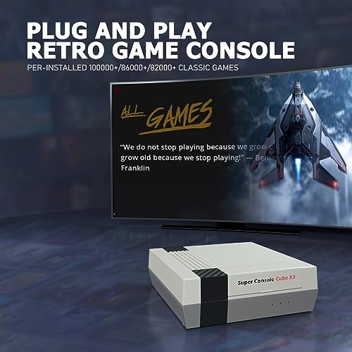 Retro Game Console Super Console Cube X3,100,000+Classic Video Games, 60+Emulators, Three Systems In One, S905X3 Chip, Cooling Fan, Support 4K Output,2 Wireless Gamepads, Gift For Friend/Family(256Gb) #TOP1