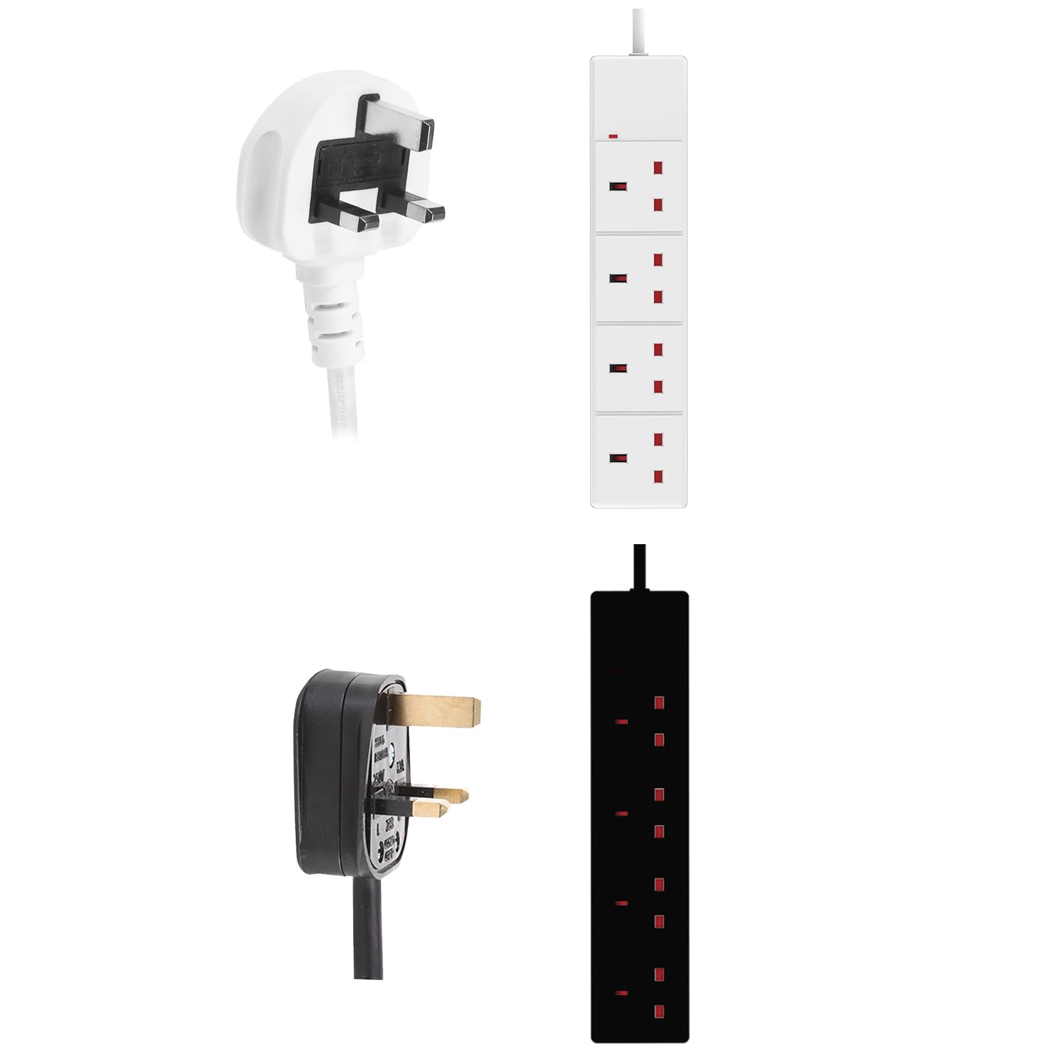 Extension Lead Power Plug Cable Cord Extender Multi Single Socket Strip Adapter 13A UK 3 Pin 4 Gang Way 5M White — view 5