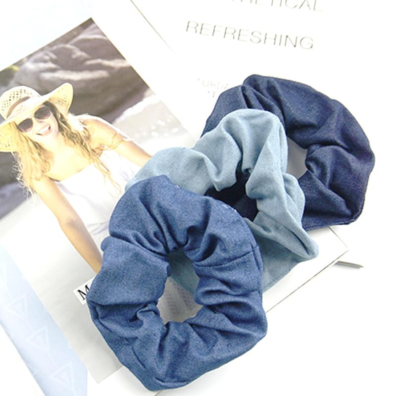 Miniatura 4 de JW011 - Coleteros de mezclilla para el cabello, banda para el pelo para niñas, JW011 (conjunto B)