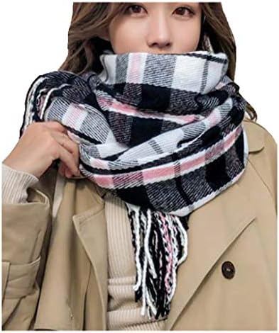 Wander Agio Women's Fashion Scarves Long Shawl Winter Thick Warm Knit Large Plaid Scarf Watermelon Black White 7