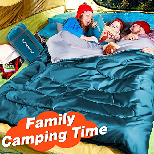 Canway Double Sleeping Bag With 2 Pillows, Waterproof Lightweight 2 Person Sleeping Bag For Camping,Backpacking, Hiking Outdoor Indoor For Adults Or Teens Queen Size Xl （Lake Blue-Polyester） #TOP5