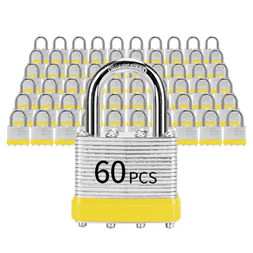 Image of Padlocks with Same Key, LQYN 60 Pcs Laminated Keyed Padlock (1-9 /16 inch, 40mm), Keyed Alike Locks, Normal Shackle, for Storage Locker, Hasp Latch, Toolbox, Sheds