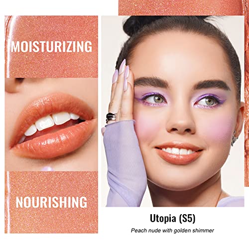 Oulac Shimmer Peach & White Pink Lipstick Set, Moisturising Lipsticks for Dry Lips Juicy Look, Glossy Finish, Vegan (S3/S5) - Image 3