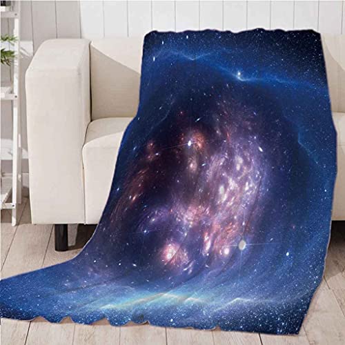 Couverture microfibre 150 cm plaid lit imprimé 3D bleu nuit étoilée - 5