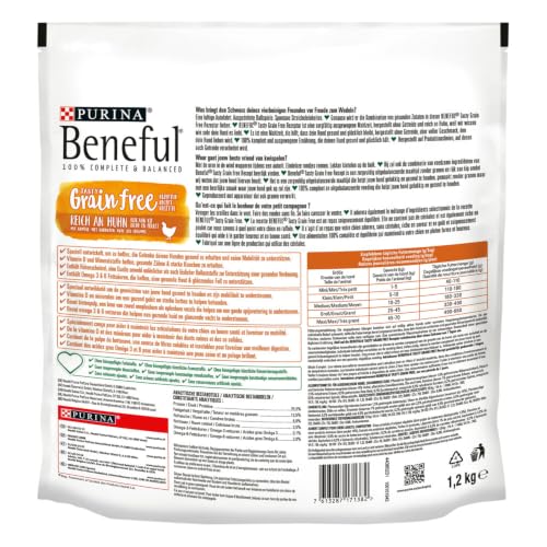 Beneful Getreidefreies Hundefutter, getreidefreie Hundebrocken Reich an Huhn mit Gemüse 1,2kg - 3 Beutel (3,6kg)